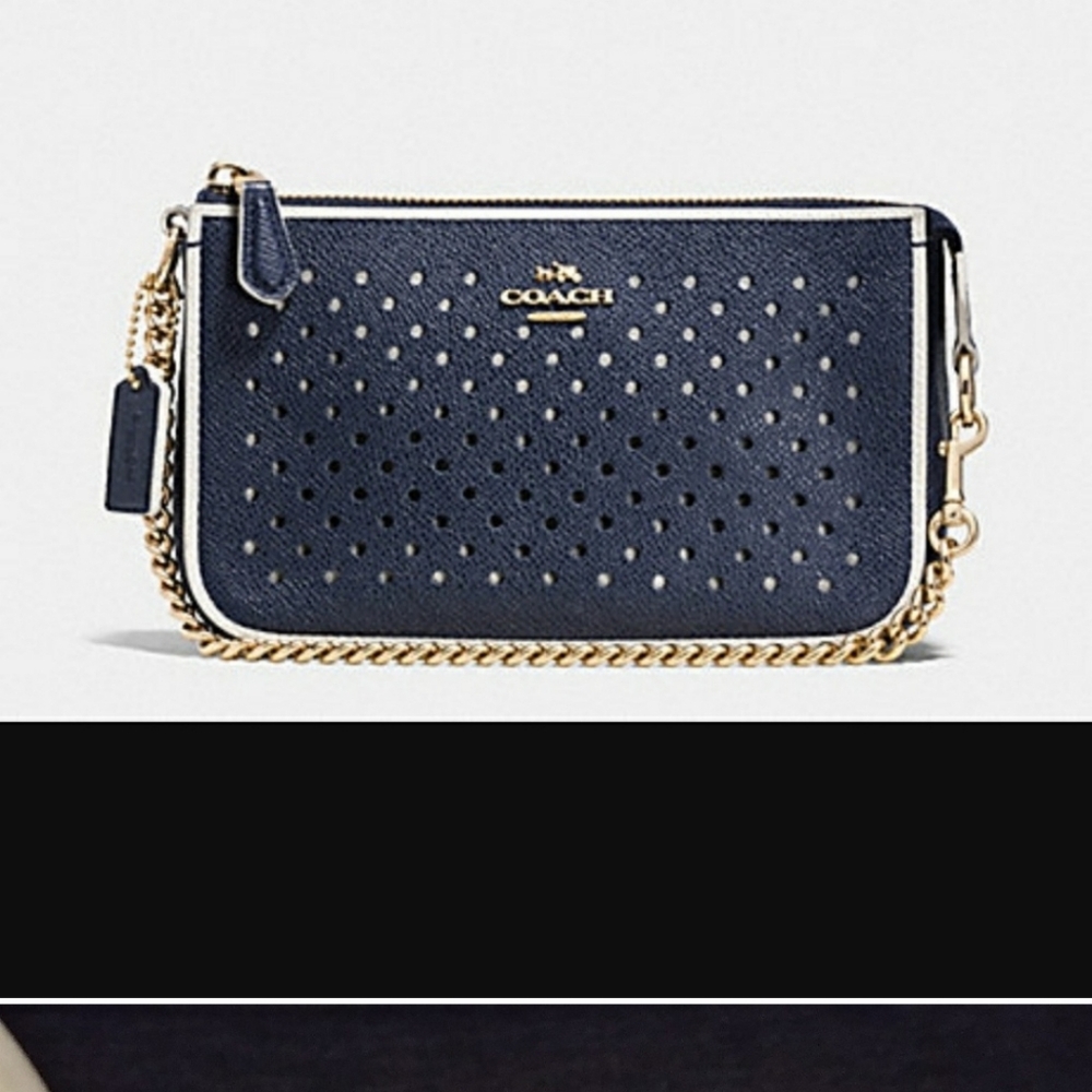 Coach Perforated Nolita 19 Wristlet Navy Blue Chalk Trim Gold Tone Hardware NWT - Picture 13 of 13